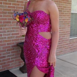 Pink Sequins Prom Dress